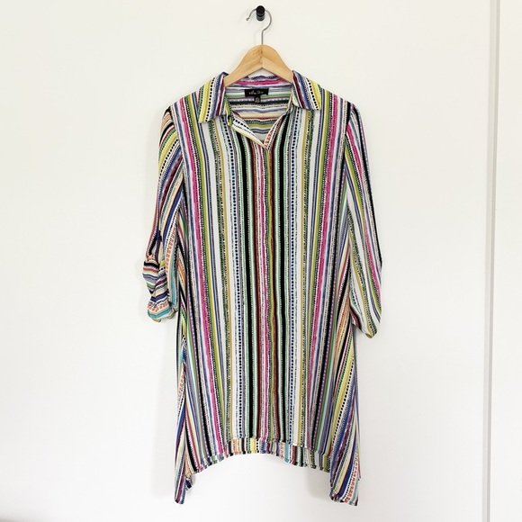 Melissa Paige Boho Multicolor Striped Colorful Tunic Mini Shirt Dress - Picture 1 of 7